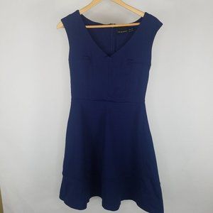 Cynthia Rowley Small Navy Blue Dress Sleeveless Fit & Flare V-Neck Zip Back